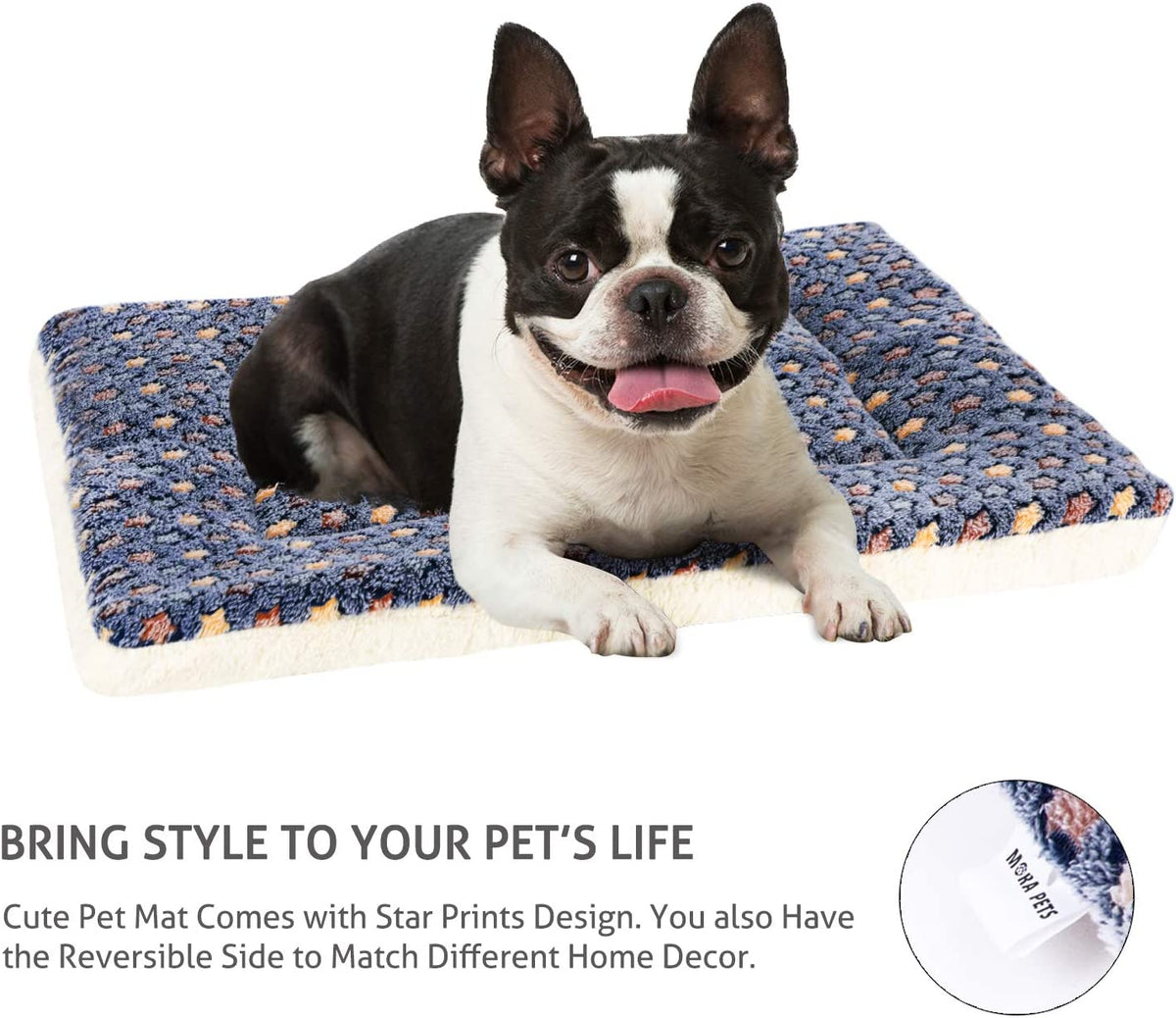 Dog Crate Pad Bed Ultra Soft Pet Mat Star Print Blue 23 X 18 Inch | Washable Crate Mat for Small Medium Large Dogs, Reversible Fleece Dog Crate Kennel Mat Flat Cat Bed Liner