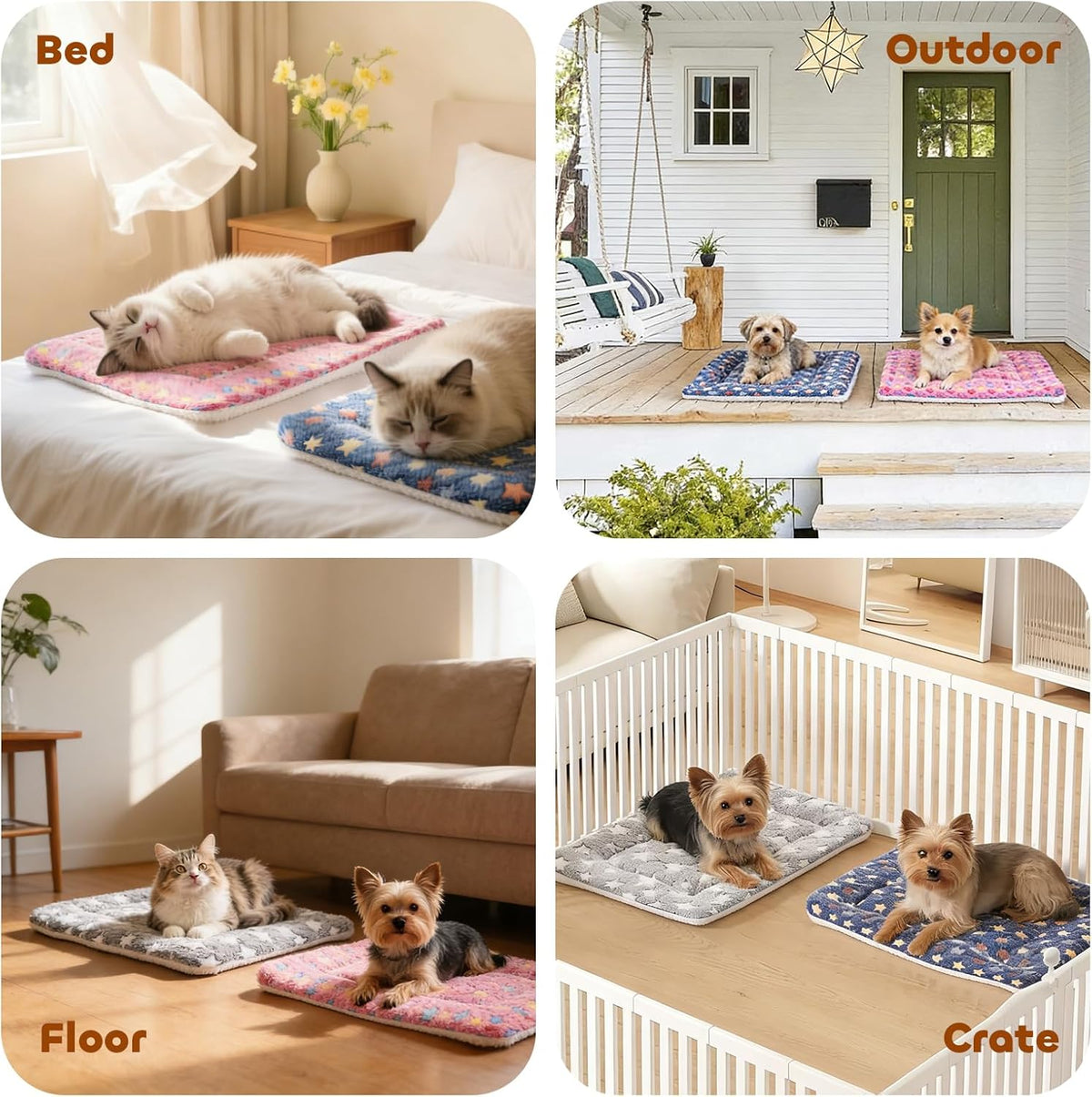 Dog Crate Pad Bed Ultra Soft Pet Mat Star Print Pink 29 X 21 Inch | Washable Crate Mat for Small Medium Large Dogs, Reversible Fleece Dog Crate Kennel Mat Flat Cat Bed Liner