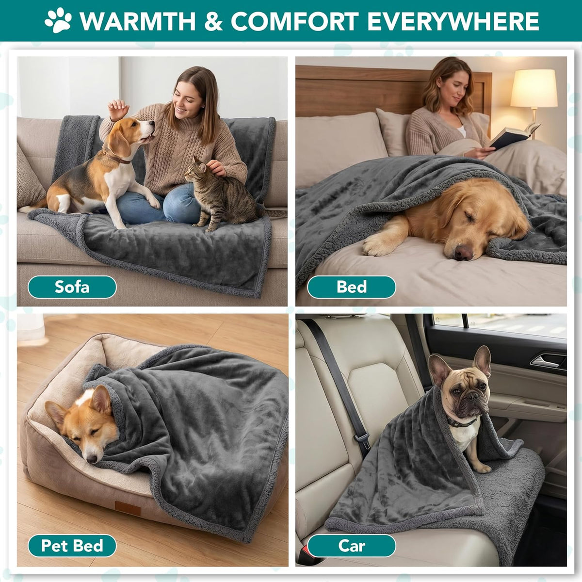 Dog Blanket Small Medium Pet Cat Puppy Kitten, 40X29 Mini Solid Gray | 460 GSM, Soft Sherpa Fleece Throw, Reversible Plush Couch Cover Protector Crate Carrier Sofa Bed Car Seat, Machine Washable