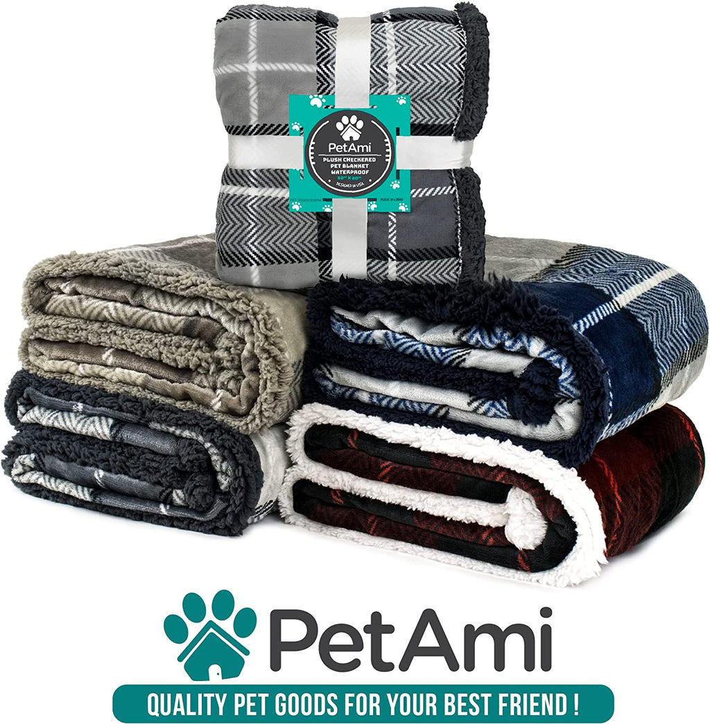 Dog Blanket for Large Medium Pet Cat, 80X60 Twin XL, Plaid Navy Blue | 460 GSM, Soft Sherpa Fleece Throw, Reversible Plush Couch Cover Protector Crate Carrier Sofa Bed Car Seat, Machine Washable