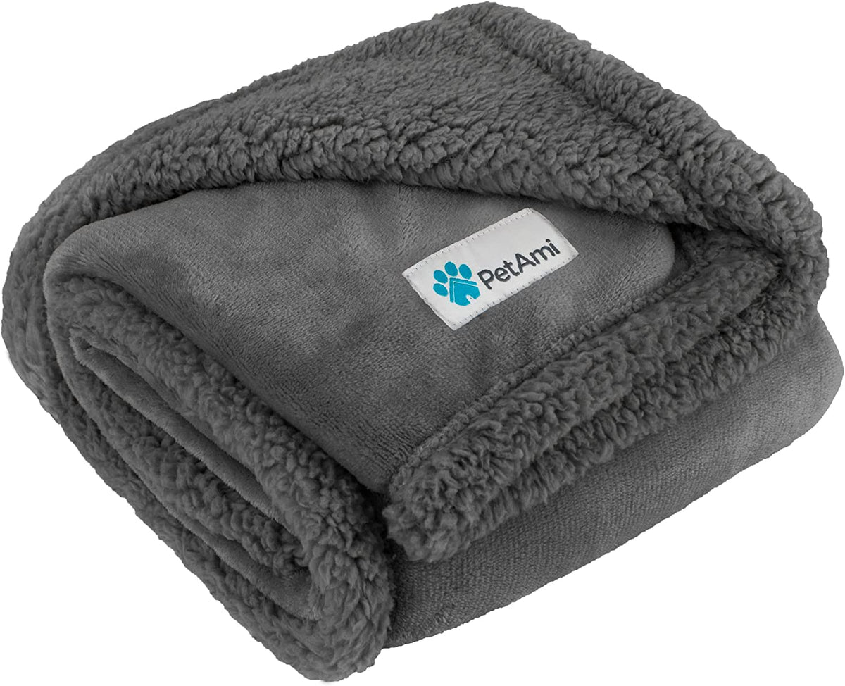 Dog Blanket Small Medium Pet Cat Puppy Kitten, 40X29 Mini Solid Gray | 460 GSM, Soft Sherpa Fleece Throw, Reversible Plush Couch Cover Protector Crate Carrier Sofa Bed Car Seat, Machine Washable