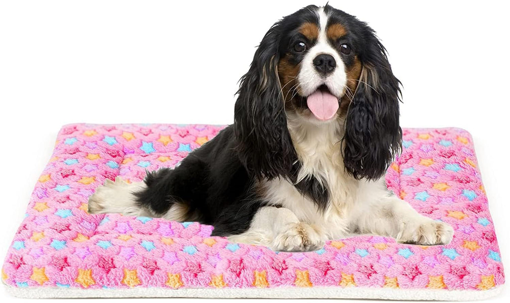 Dog Crate Pad Bed Ultra Soft Pet Mat Star Print Pink 29 X 21 Inch | Washable Crate Mat for Small Medium Large Dogs, Reversible Fleece Dog Crate Kennel Mat Flat Cat Bed Liner