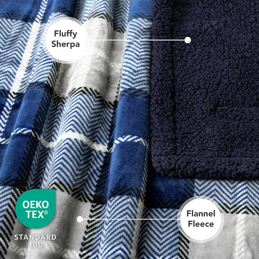 Dog Blanket for Large Medium Pet Cat, 80X60 Twin XL, Plaid Navy Blue | 460 GSM, Soft Sherpa Fleece Throw, Reversible Plush Couch Cover Protector Crate Carrier Sofa Bed Car Seat, Machine Washable