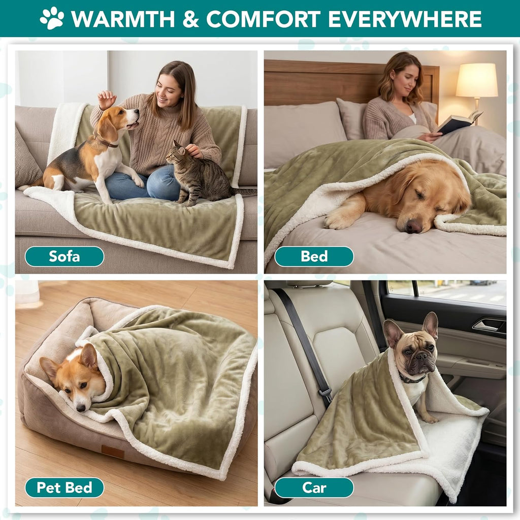 Dog Blanket for Large Medium Pets Cats, 80X60 Twin Size XL, Taupe | 460 GSM, Soft Sherpa Fleece Throw, Reversible Plush Couch Cover Protector Crate Carrier Sofa Bed Car Seat, Machine Washable