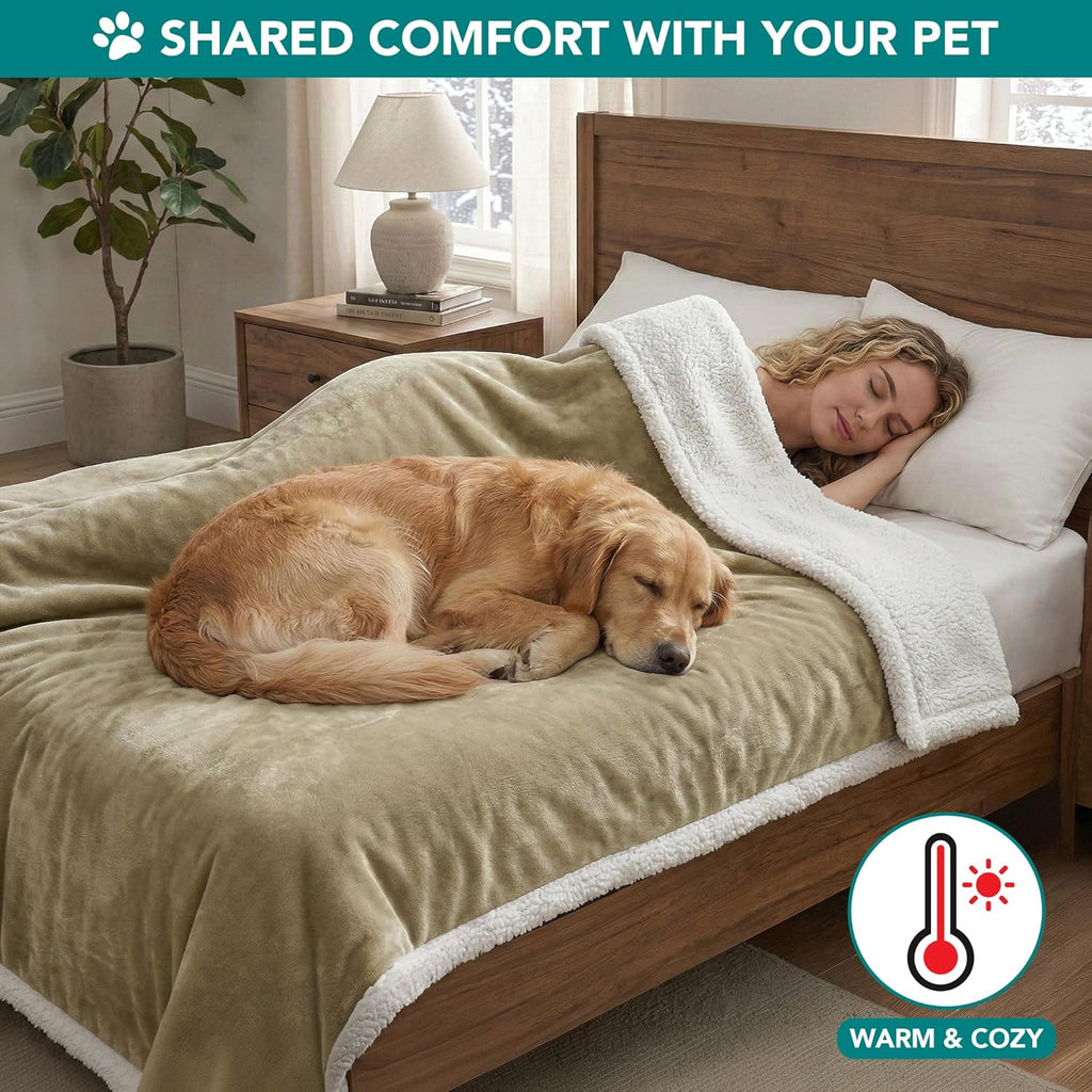 Dog Blanket for Large Medium Pets Cats, 80X60 Twin Size XL, Taupe | 460 GSM, Soft Sherpa Fleece Throw, Reversible Plush Couch Cover Protector Crate Carrier Sofa Bed Car Seat, Machine Washable