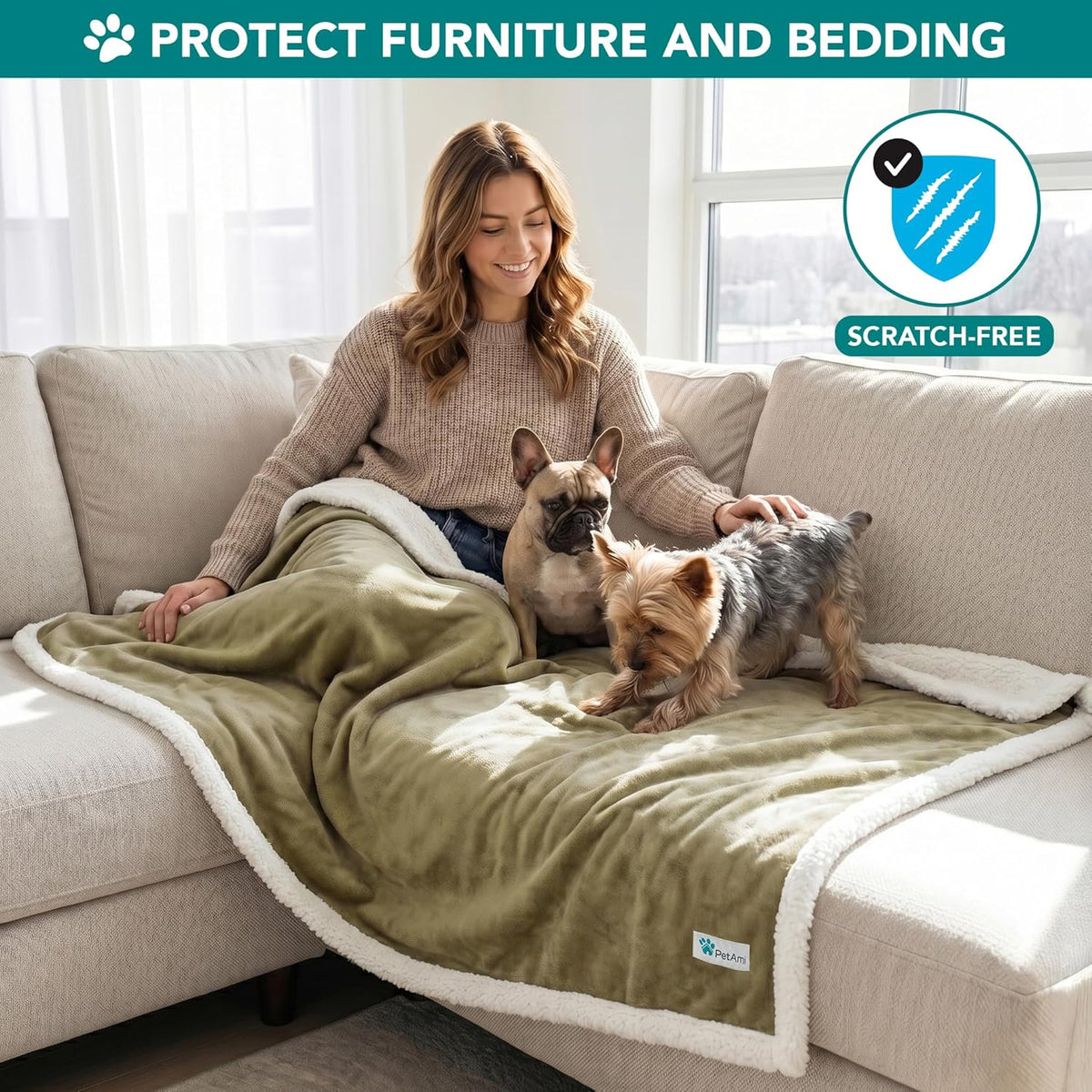 Dog Blanket for Large Medium Pets Cats, 80X60 Twin Size XL, Taupe | 460 GSM, Soft Sherpa Fleece Throw, Reversible Plush Couch Cover Protector Crate Carrier Sofa Bed Car Seat, Machine Washable